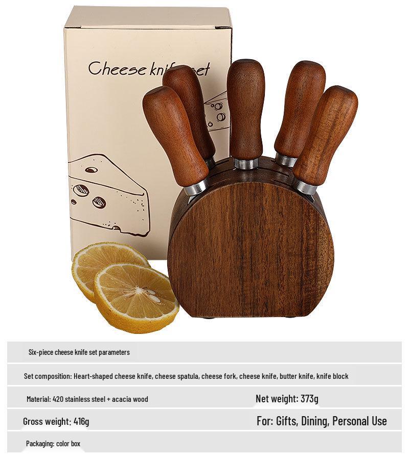 Rosenholz 5-teiliges Käsemesser-Set - Edelstahl Butter- und Käsemesser mit Halter