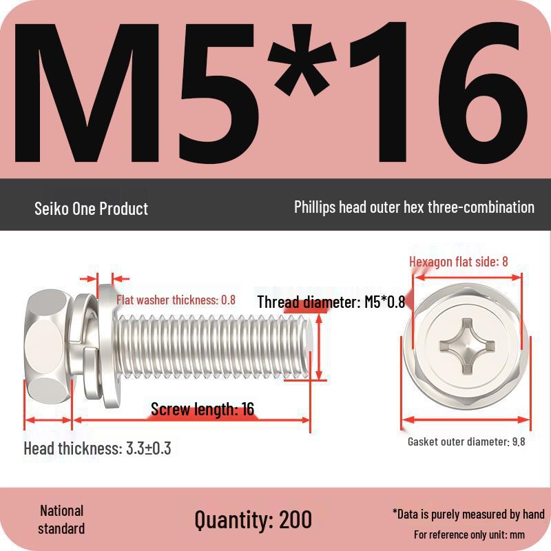 Hexagon Head Combination Screw Bolt Set with Washer and Spring Washer