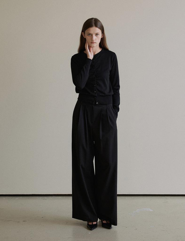 THEELO Wool Blended Two Tuck Wide Pants (Black)