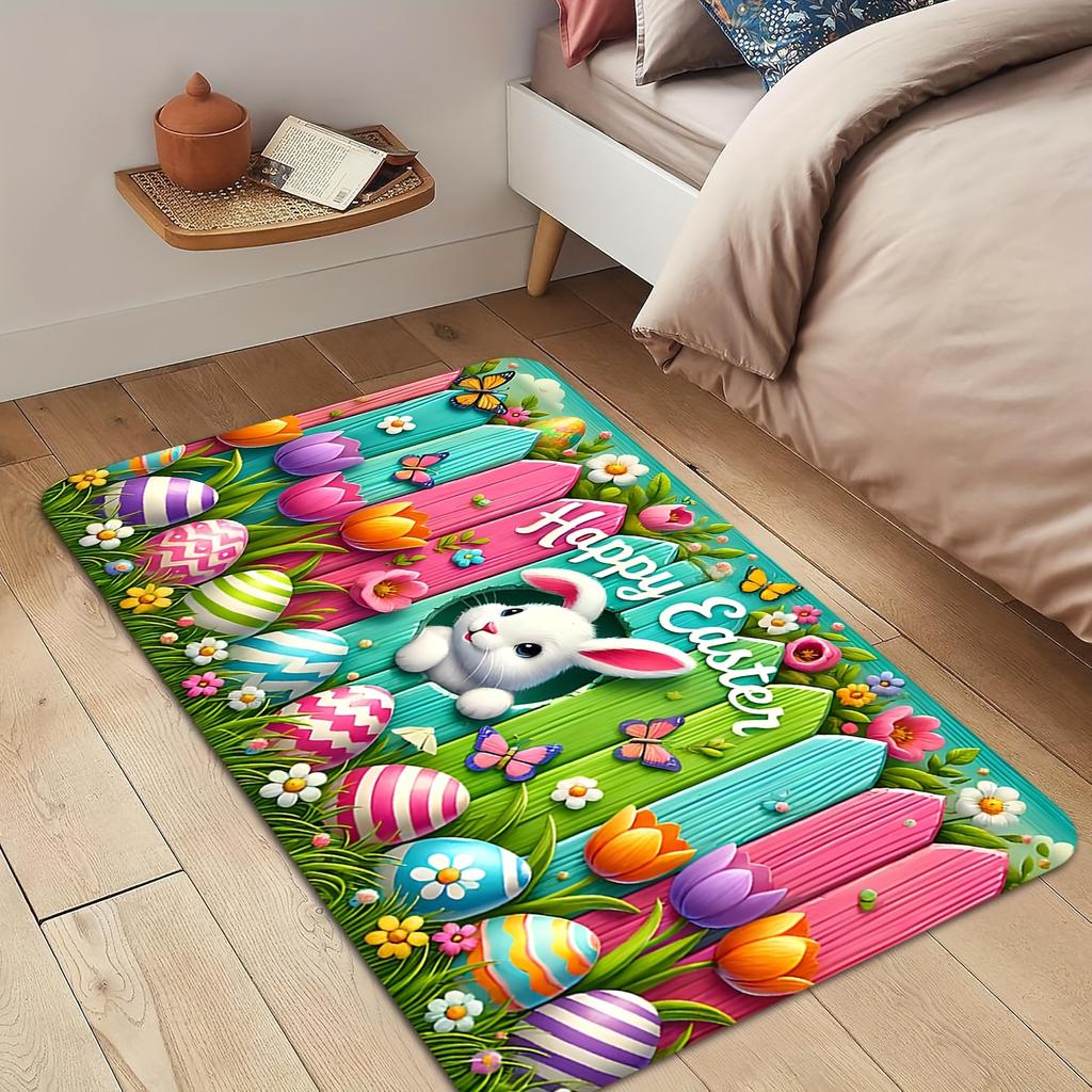 VIKAMA Premium Happy Easter Bunny Egg Tulip Design Door Mat Welcome Mat Rug For Bedroom Carpet For Living Room Home Decor