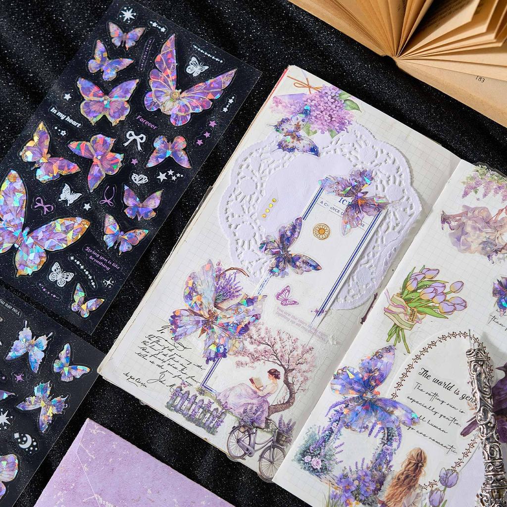 3 Sheets Vintage INS laser Butterfly Stickers Decorative Adhesive Diy Hand Account Diary Album Scrapbooking Craft Supplies