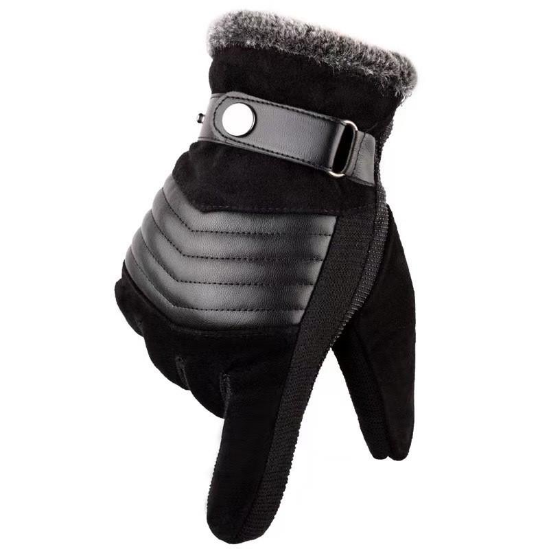 Mens Winter Leather Gloves Motorcycle Cycling Outdoor Warm Thick Lined Pigskin Touchscreen Compatible