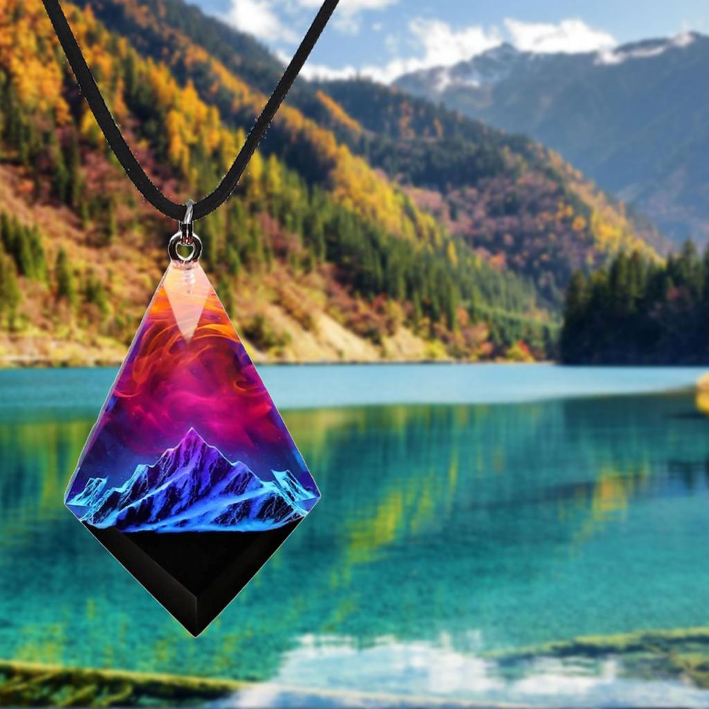 Handcrafted Necklace Adornment with Enchanting Landscape Inside Eye Catching Neckchain with Glow Snow Mountain Pendant