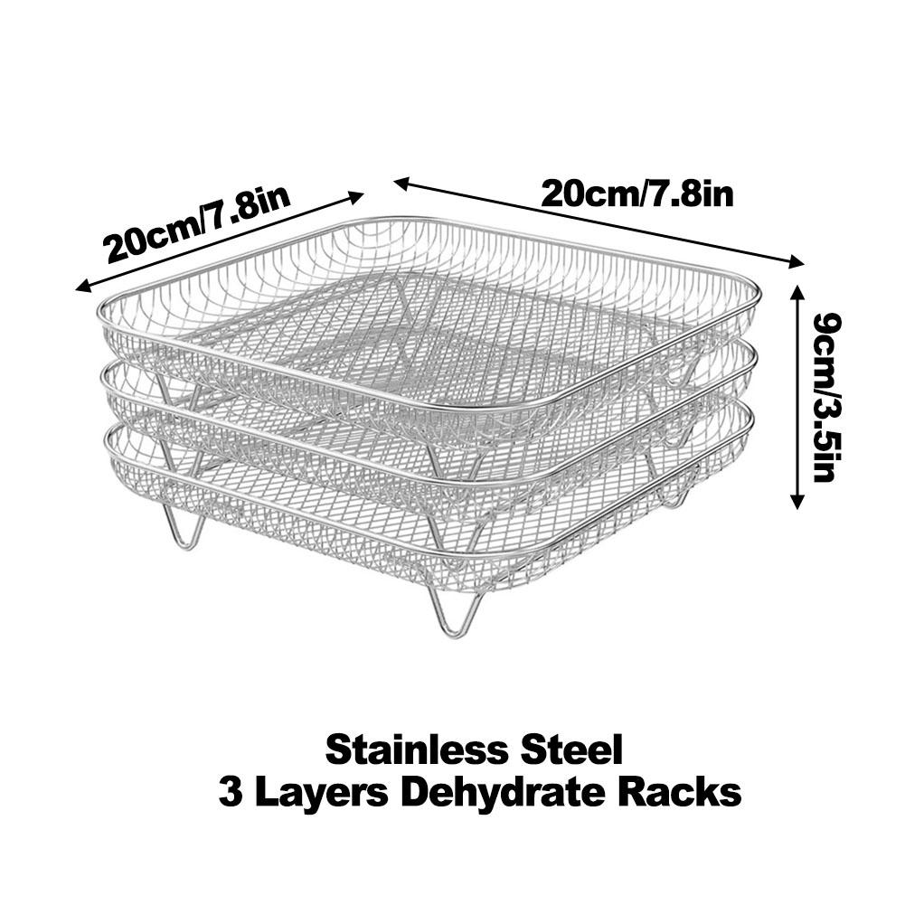 Stainless Steel 3 Layer Dehydrator Rack Set for Air Fryers with Silicone Feet and Oil Brush for Convenient Cooking