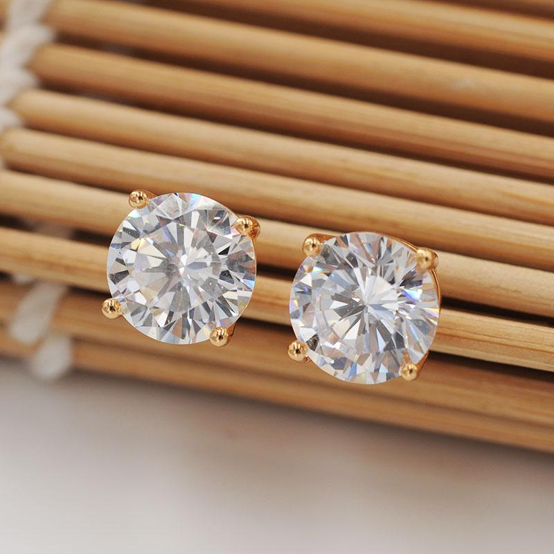 Wholesale Jewelry -- Single Round Clear CZ Stud Earrings for Women 18 K /14 K Gold Plated AAA+ Cubic Zircon