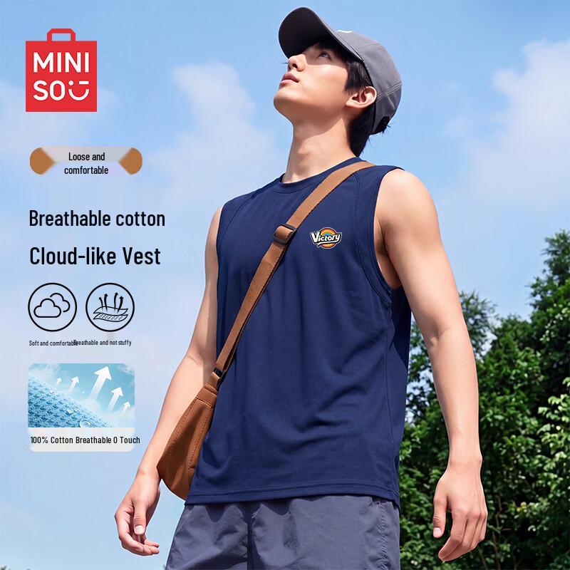 MINISO Men's Retro Sleeveless Cotton Fitness T-Shirt