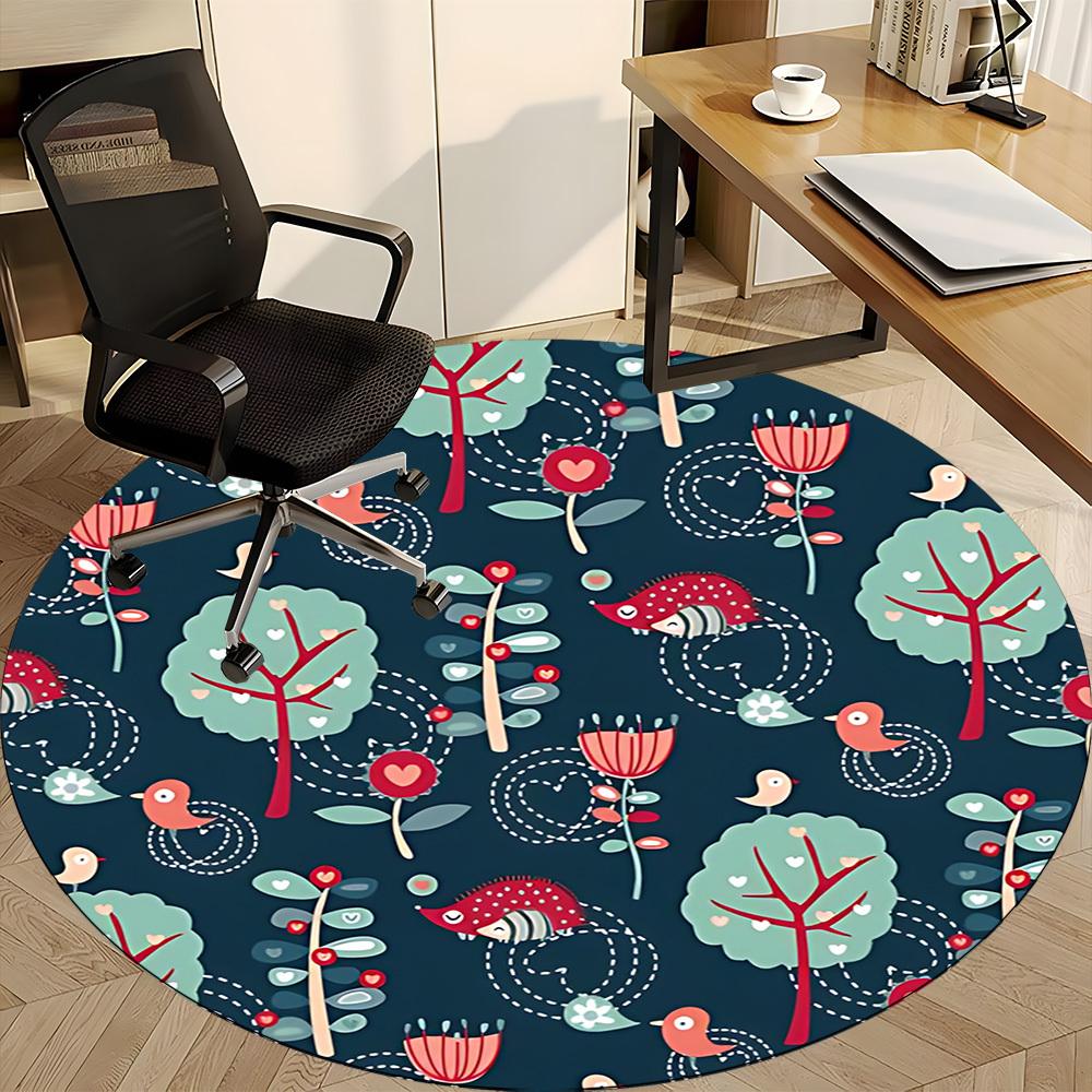 1pc Forest Creatures Office Round Area Rug, Under Office Chairs Bedroom Living Room Home Decor, Room Deco