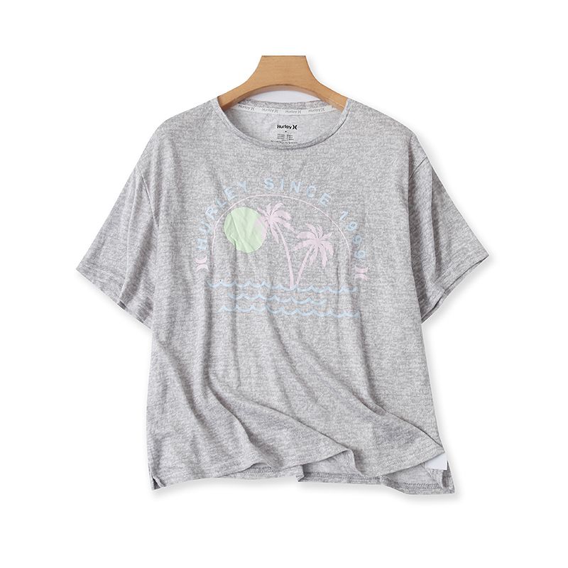 

Футболка Новая Круглый Вырез Принт Топ Вязаная Короткий Рукав Gray M