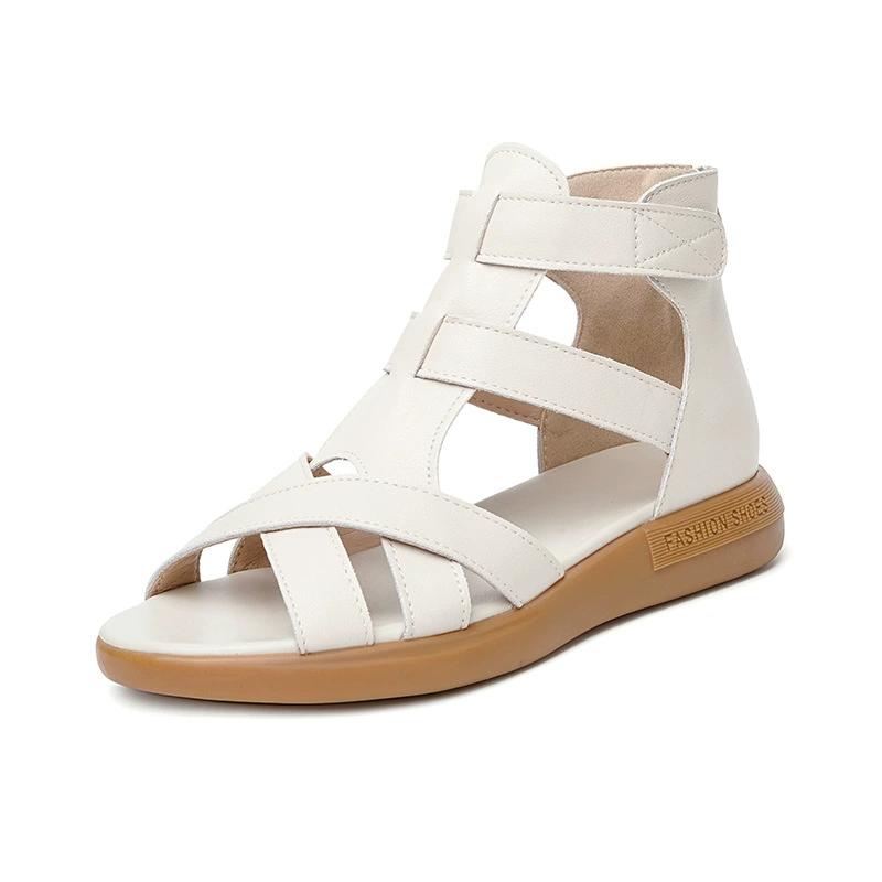 Fashion GKTINOO Summer Open Toe Genuine Leather Sandals Flat Shoes Roman Sandals 2025 Large Size Cool Boots Women Shoes Flat Sandals New