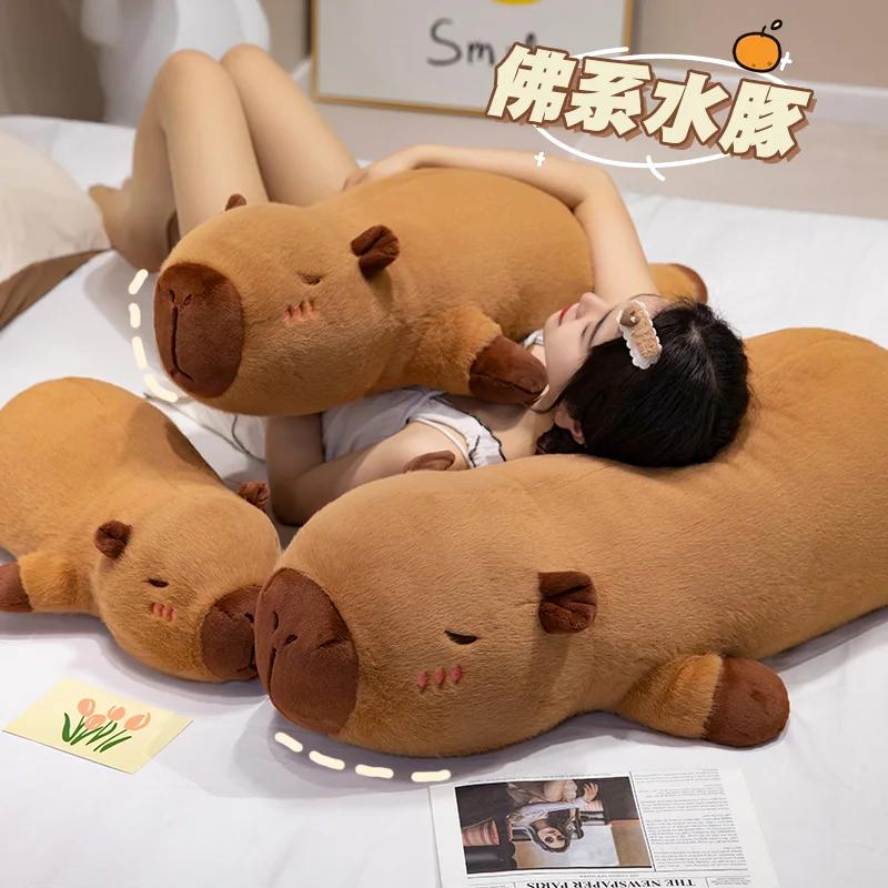 45cm-65cm Kawaii Cartoon Giant Strip Capybara Plush Doll Pillow Lying Brown Orange Wings Creative Capybara Plush Toy Home Decor