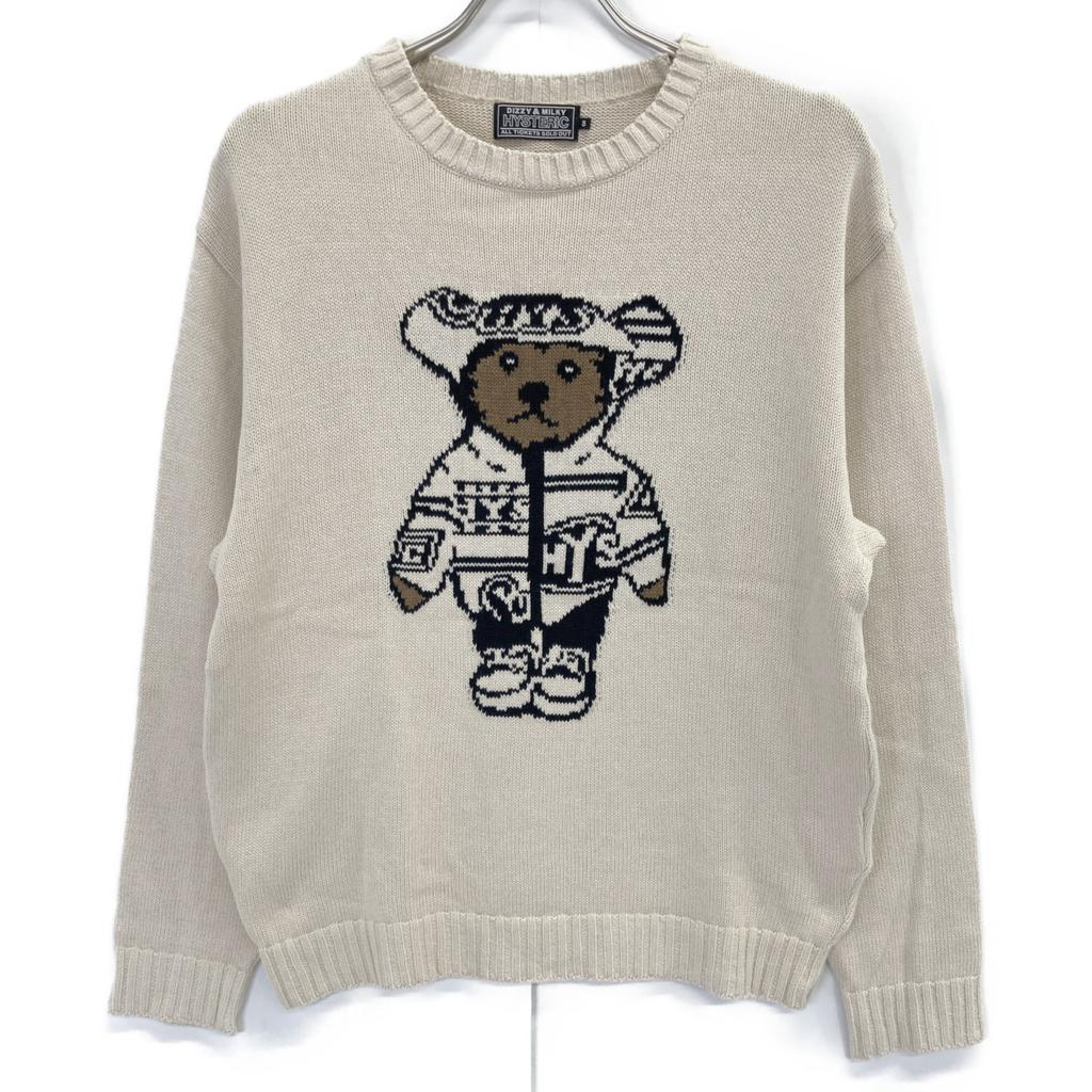 HYSTERIC GLAMOUR 02233NS06 TEDDY Cotton Jacquard Sweater tops S IvoryUsed