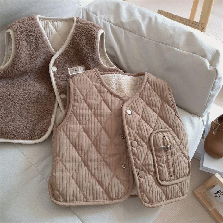 Baby mit Plüsch- und Dickweste Kinder Herbst und Winter Retro Lammplüschweste Herren- und Damen Koreanische Doppelseitige Weste