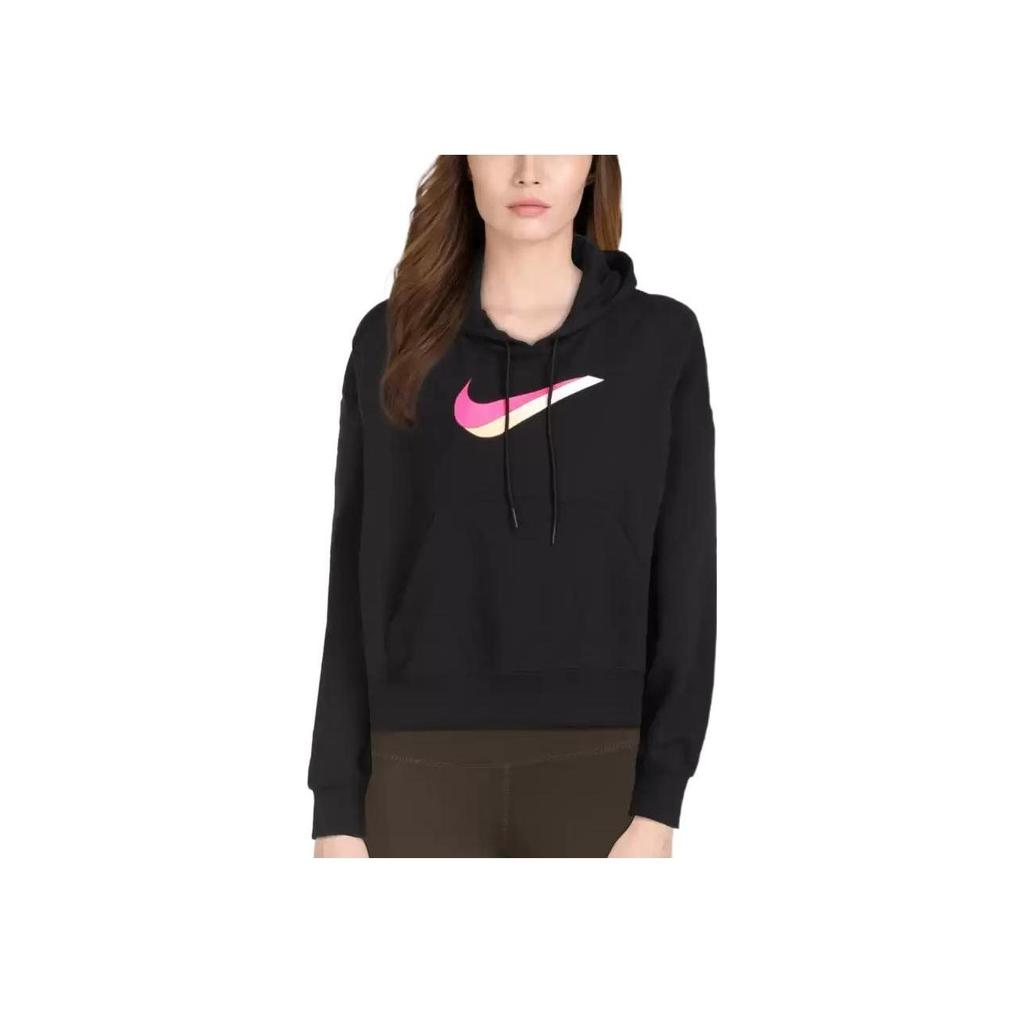 Nike Logo Print Drawstring Hoodie Women Tops Black DJ1075-010