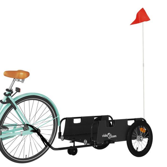 VidaXL Remorque de Vélo, Chariot de Transport avec Barre d'Attelage, Remorque de Bicyclette avec Drapeau pour Bagage, Noir 94192