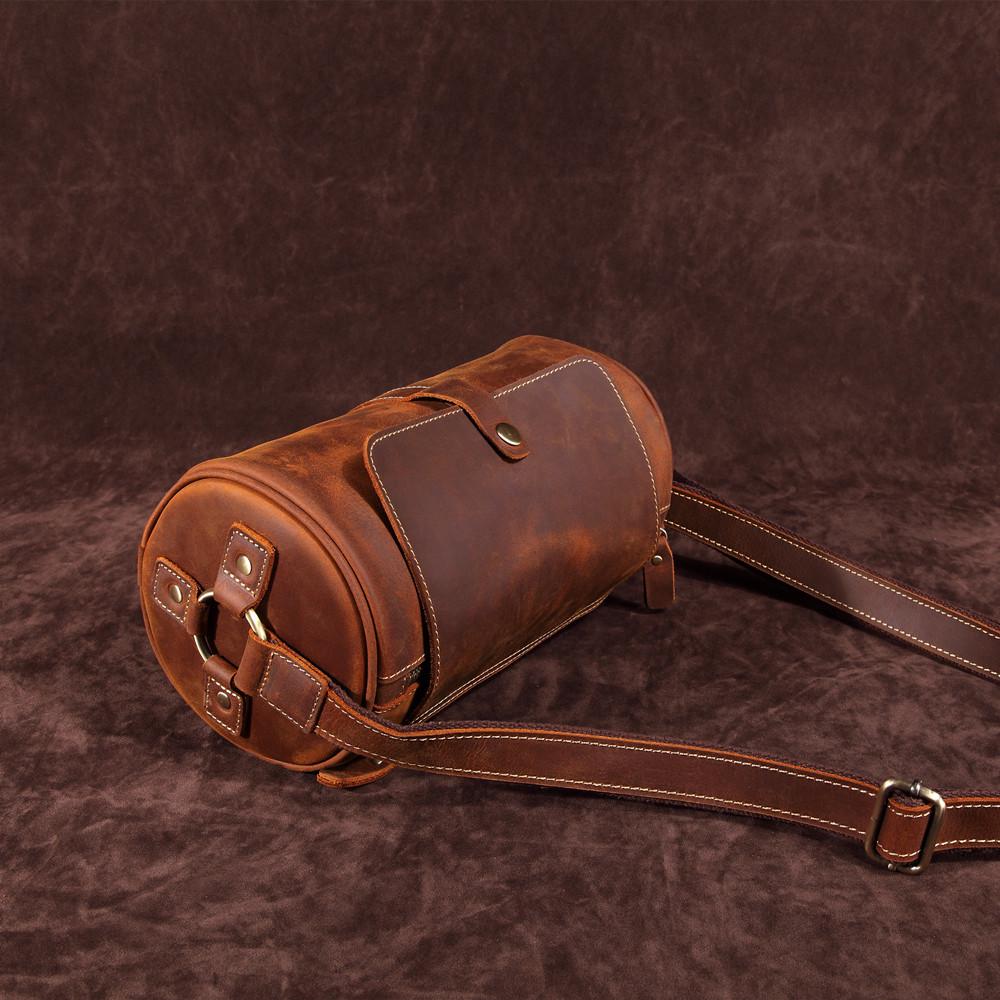 

Crazy Horse Leather Men s Baotou Layered Cowhide Postman Cylinder Bag European and American Genuine Leather Retro Shoulder Bag Crossbody Pillow Bag