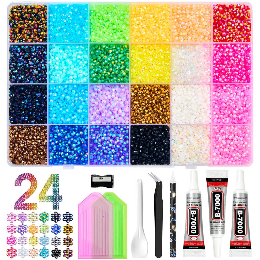 Multicolor Resin Jelly Rhinestones Kit for Bedazzling Flatback Gems with B7000 Jewelry Glue for Diamond Painting Art,DIY Crafts