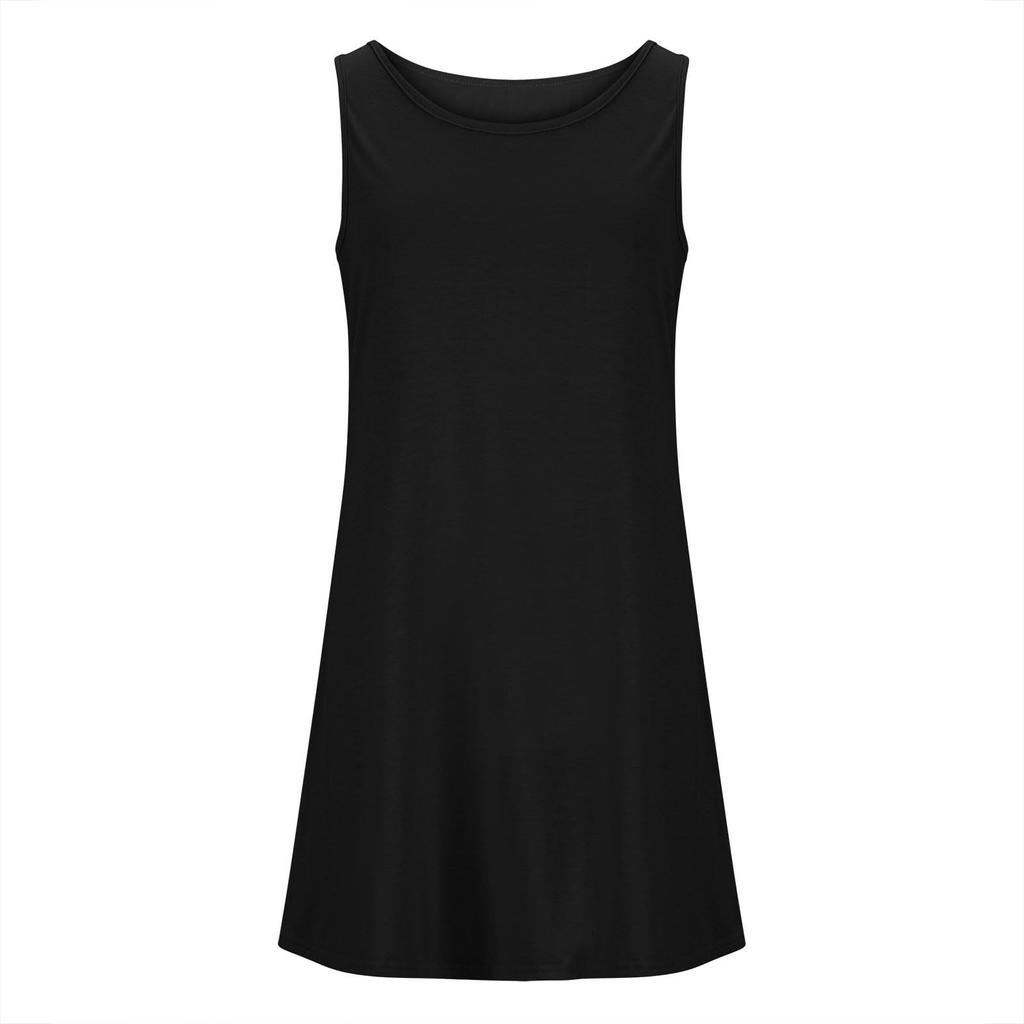 Women Sleeveless Casual Crew Neck Fitted Solid Tank Dress Soft Lightweight Simple Design Comfortable Mini Dress for Daily Wear