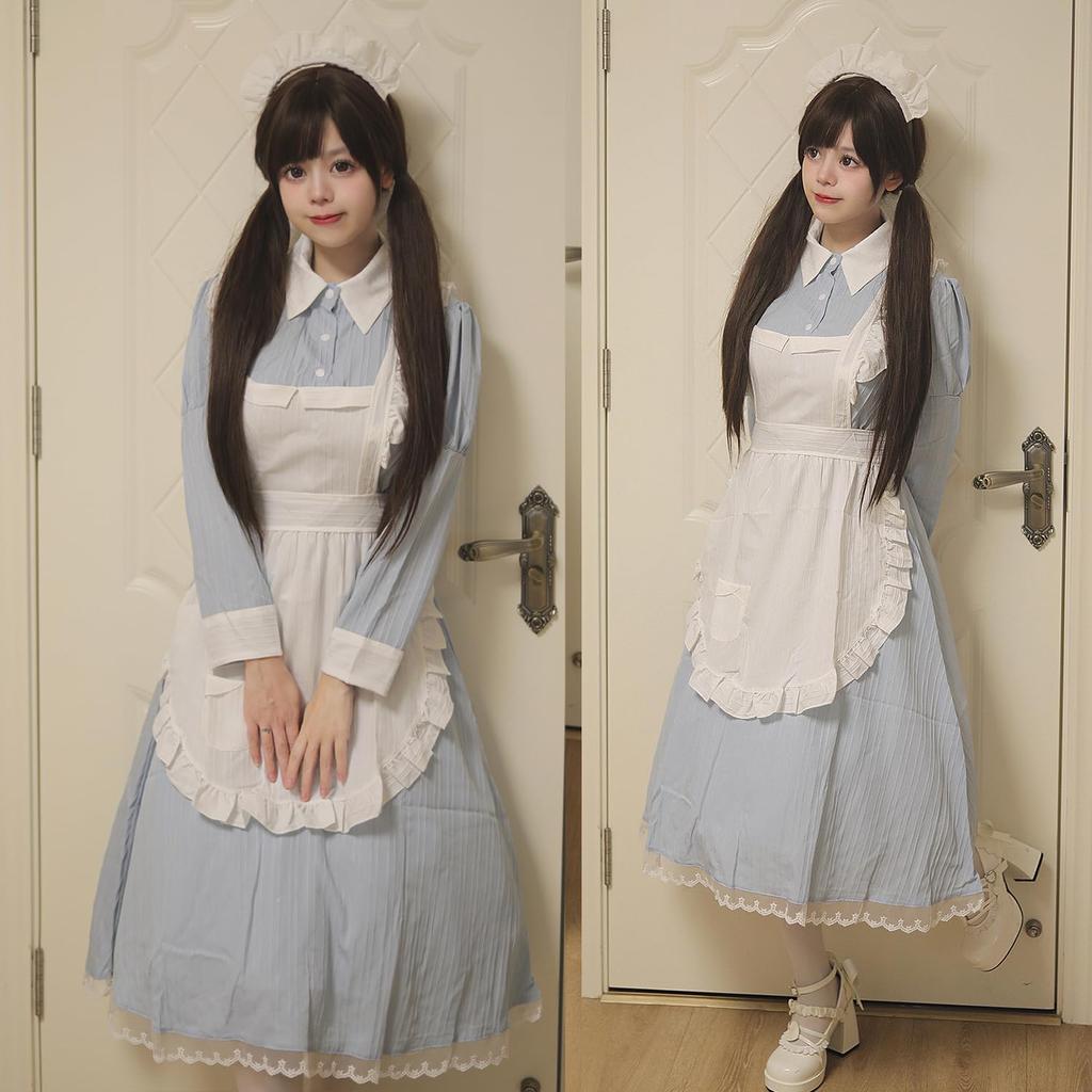 AOTYP Cosplay Halloween Dienstmädchen Kostüm 3 Süßes Lolita Vergnügen Große Größe 3XL Set, Farben, Kleid, Uniform, Moe, Damenkleid, Café, Park, Ärmel, Blau,