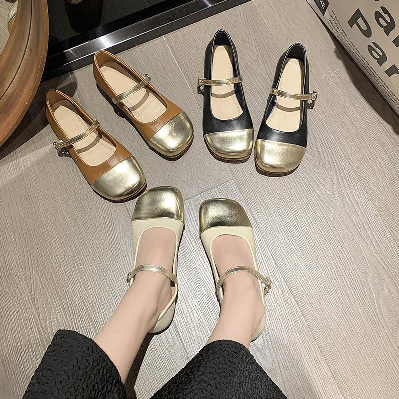 Mary Jane Shoes for Women PU Leather Ballet Flat Shoes Square Toe Flats Ankle Strap Flats Women's Comfortable Dress Shoes Casual Work Walking Shoes