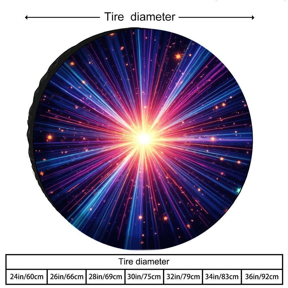 Vibrant Interstellar Pulse Polyester Tire Cover - Inspired By The Profound Glow Of Space, Featuring A Dynamic Radial Star Trajec