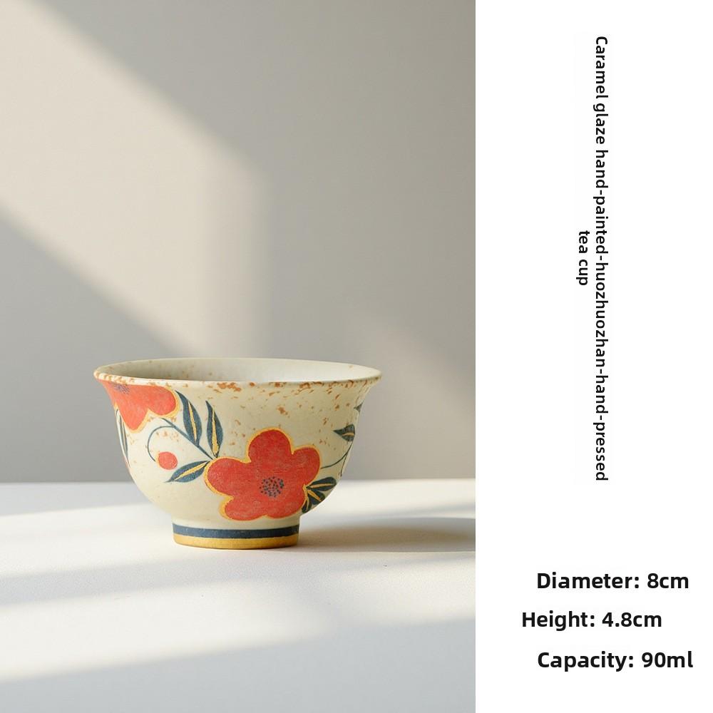 Caramel Glaze Hand-painted Peach Blossom Teacup Handmade Tea Bowl Mug Tea-tasting Personal Cup Chazhan Master Cups Teaware