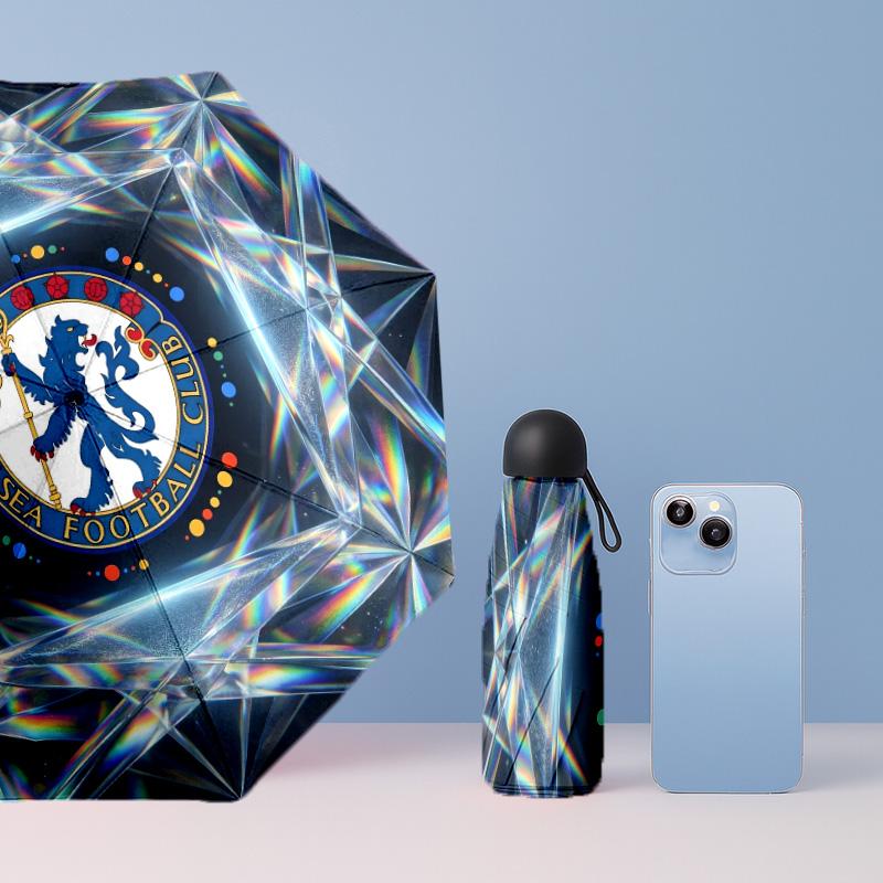Chelsea FC Pattern Printed Mini 5 Folds 8 Ribs Compact Umbrella Windproof Waterproof Lightweight Portable Folding