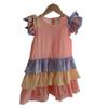 Girls Summer Rainbow Flutter Sleeve Dress Tiered Ruffle Bow Princess Party Dress Cute Children Clothing