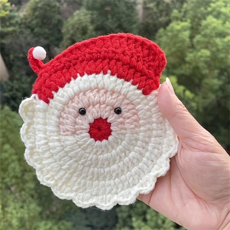 Handmade Crochet Santa Claus Coaster - Festive Red & White Christmas Decor, Drink Coaster For Holiday Table Setting