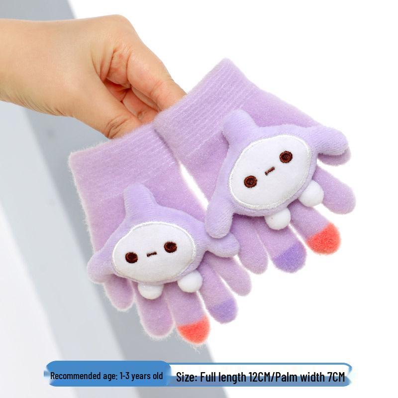 Warm Plush Five-Finger Winter Gloves for Boys and Girls (0-12 Years)