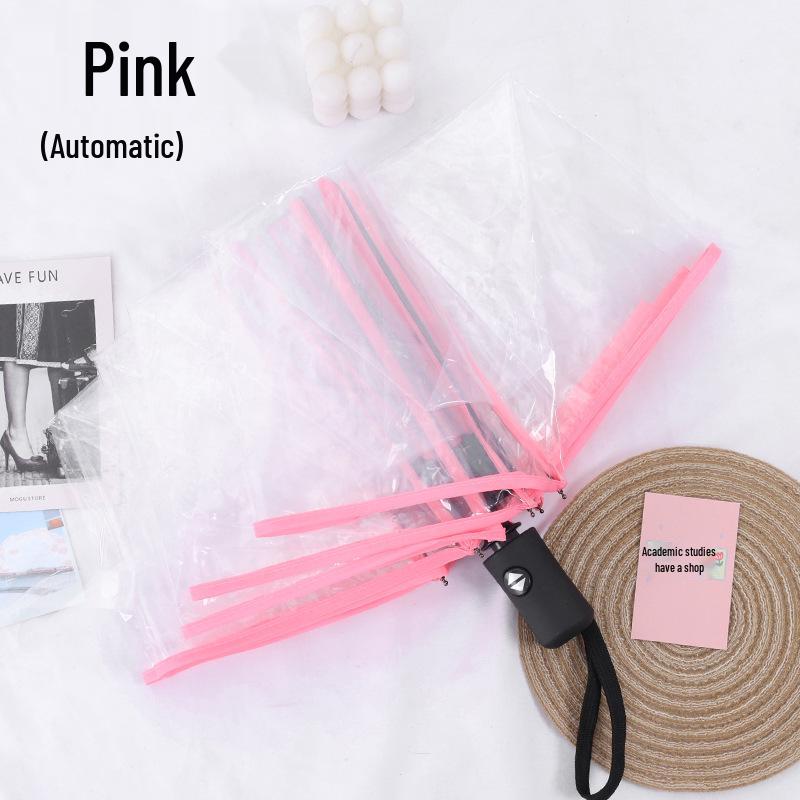 Cherry Blossom Transparent Automatic Umbrella - Soft Girl Three-Fold Design