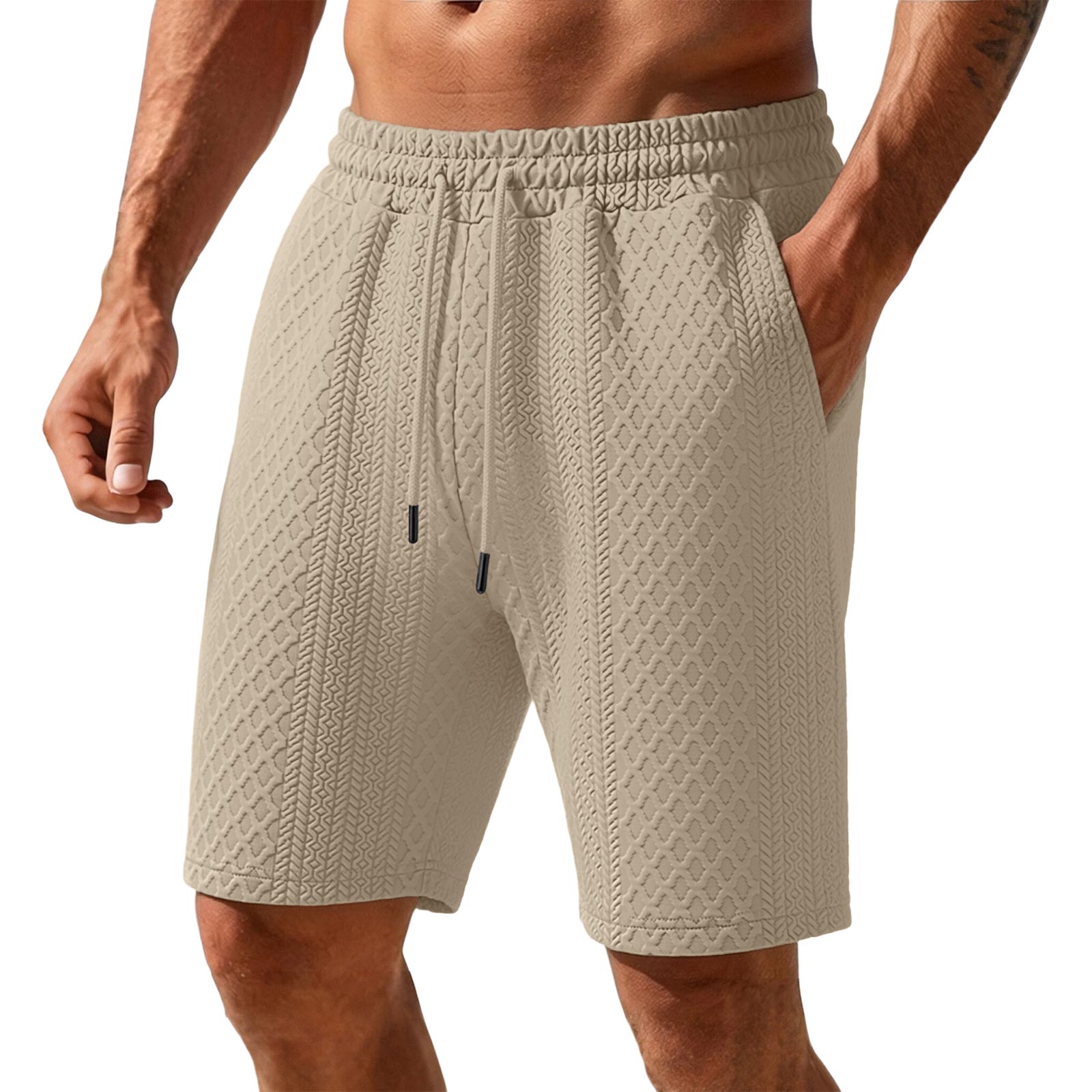 

Men s Summer Loose Fit Casual Sports Straight Leg Jacquard Drawstring Shorts with Elastic Waistband and Side Pockets Suitable for Daily Wear L хаки