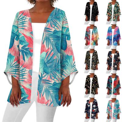 Women's Casual And Fashionable Printed Lightweight Mid Length Jacket Cardigan Cardigan
