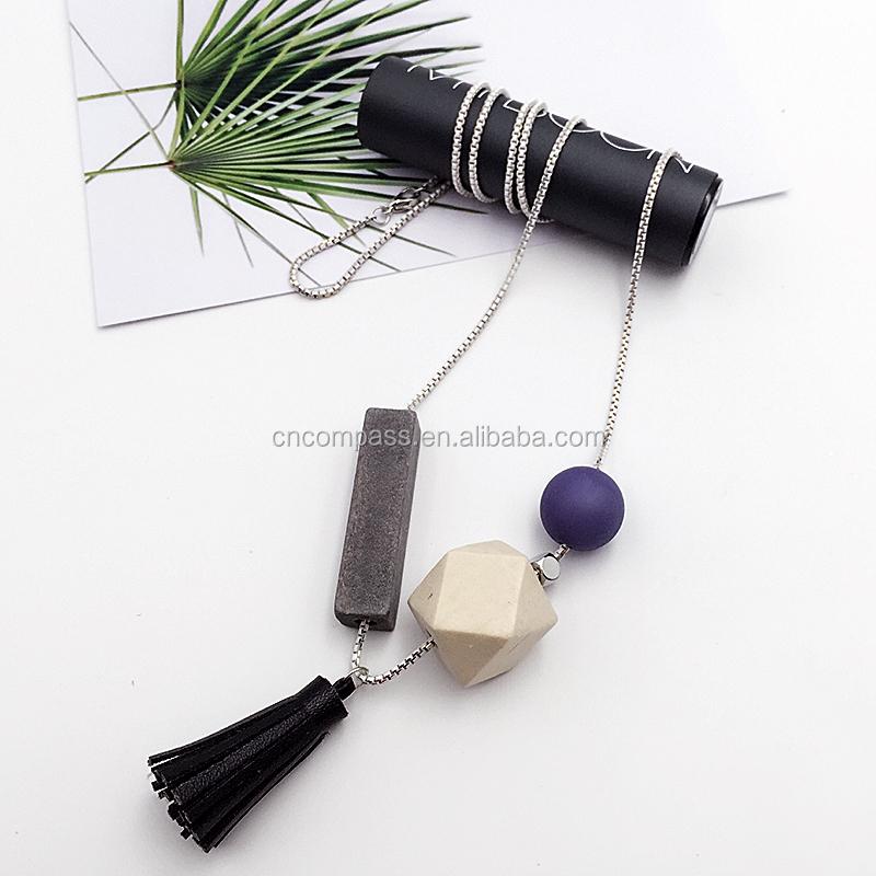 Fashion Tassel Necklace Brass Chain Leather Tassel Pendant Vintage Necklace Wood Necklace for Women 28inches&vintage
