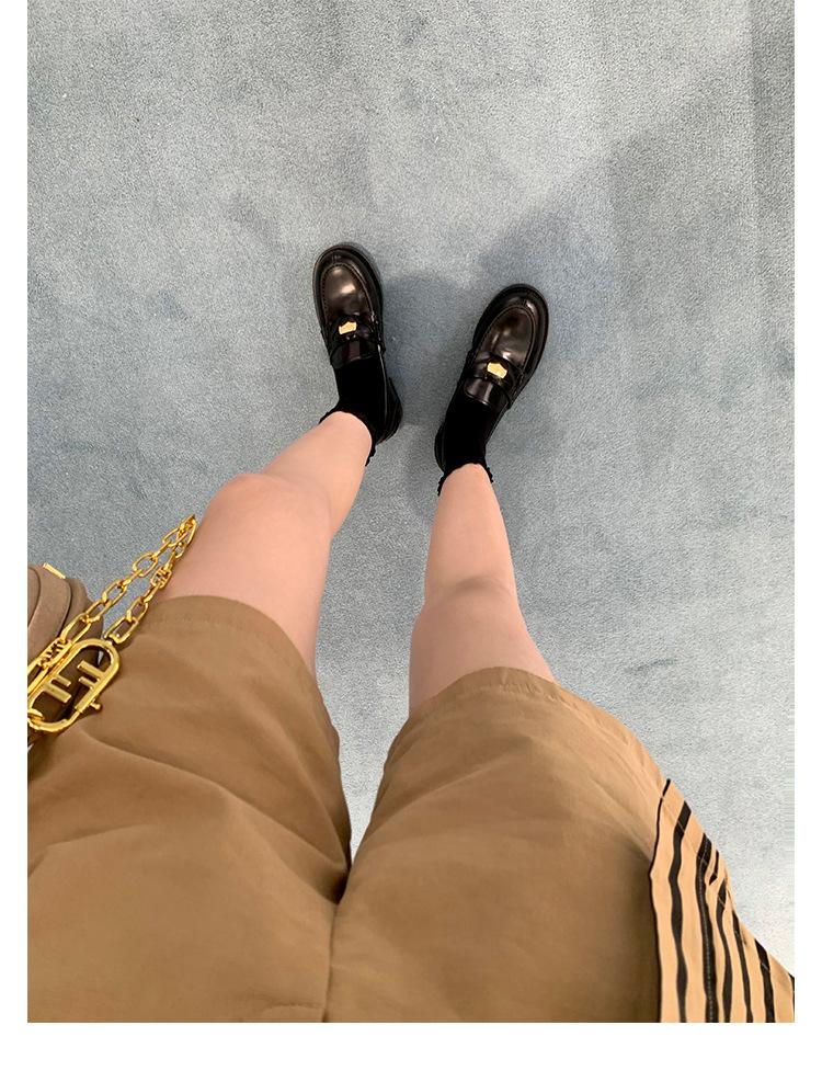 Sheepskin version~ British leather thick-soled black small leather shoes women's gold coins lazy one-pedal loafers flat single shoes
