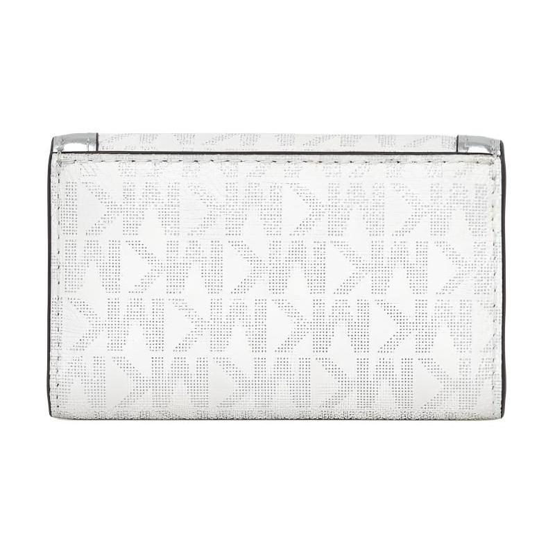 Michael Kors Jet Set Travel Logo Classic Tri-Fold Coated Canvas Key Case Small Women's Optical White with Silver