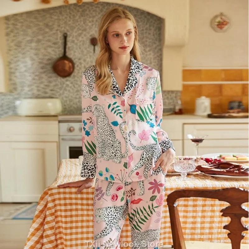Newlook Fashion Comfortable Pajamas Women's High-end Sense  Style Lapel Spring and Summer Long Sleeve Home Suit