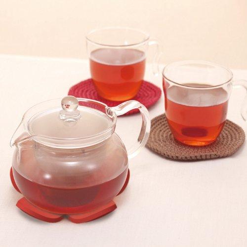 Limited-time offer! HARIO Chacha Teapot, Round, 450ml, Campaign Set CHJMN-45T-SMR, includes a silicone mat (red).