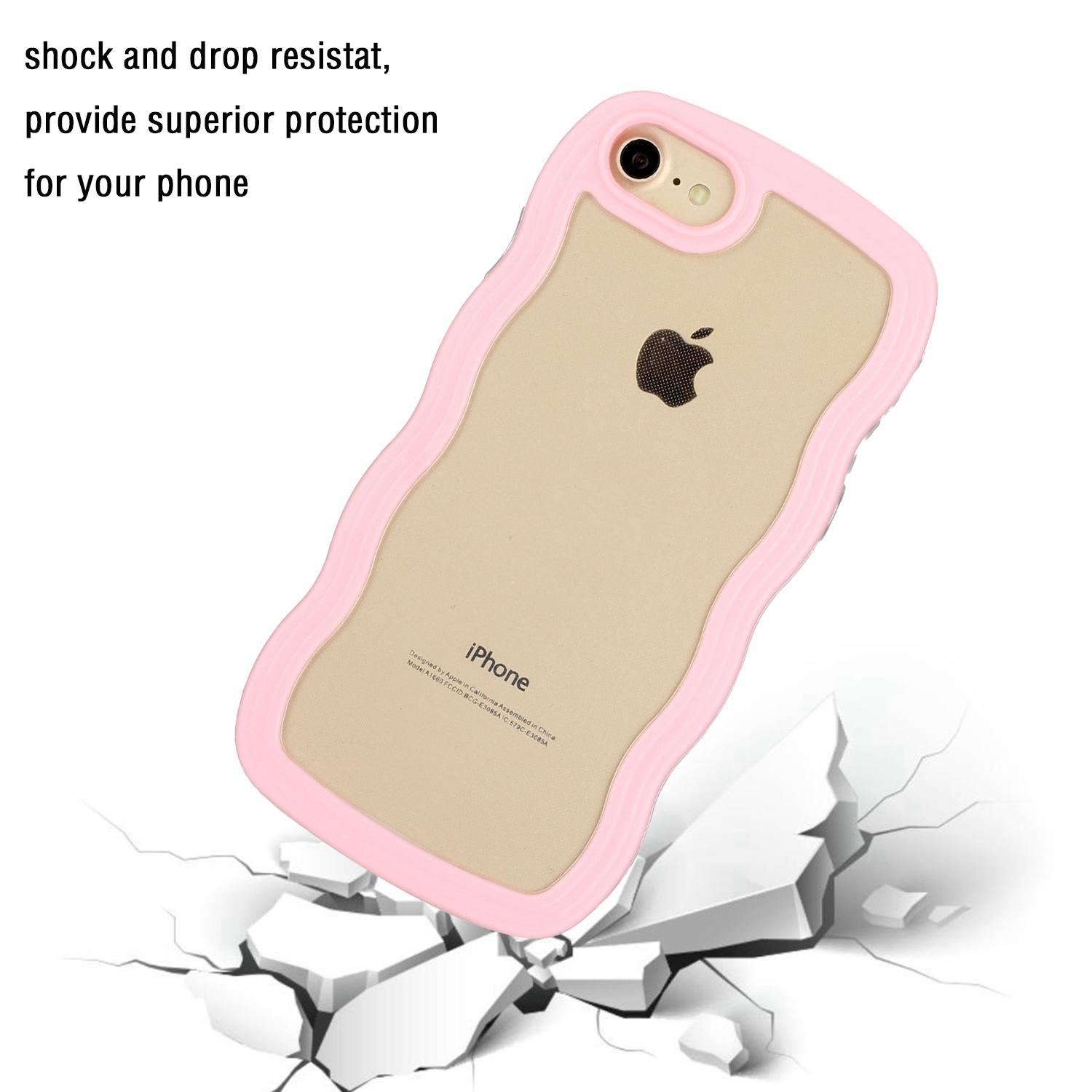 

For iPhone 7/8/SE (2020)/SE (2022) Wavy Edge PC+TPU Phone Case Color Frame Transparent Back Cover Pink
