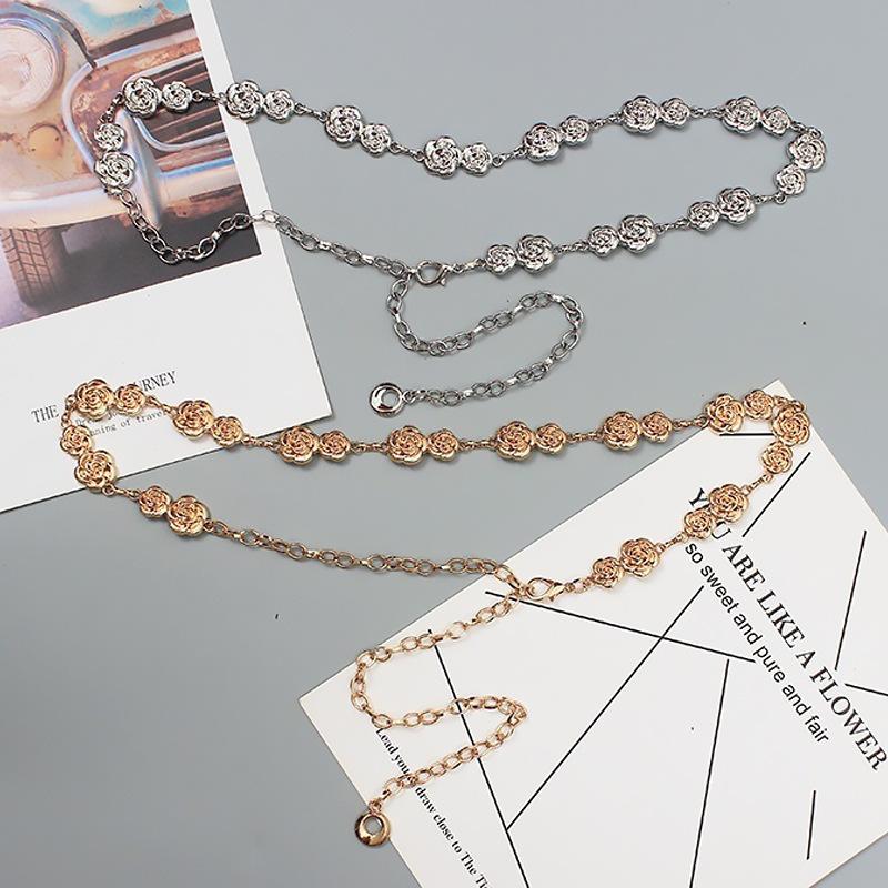 Metal Flower Waist Chain Retro Versatile Belt Women'S Dress Suit Jeans Decoration Waistband Clothing Accessories