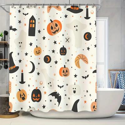 Halloween Decoraties Douchegordijnset met Pompoen- en Spookpatroon voor Badkamer Oranje Zwart Wit Halloween Vleermuis Heksen Ha
