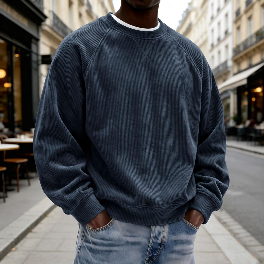 Men's Casual Corduroy Crewneck Sweatshirt Long Sleeve Pullover for Spring and Fall