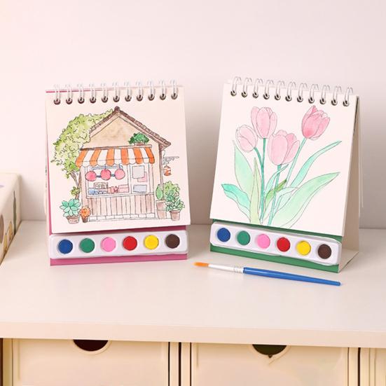 Kreatywny Zestaw do Malowania Arkusze Akwarelowe z 6 Polami Kolorów Ergonomiczny Pędzel Mini Akwarelowy Zeszyt Ćwiczeń Zestaw Podróżny dla Dorosłych Prezent