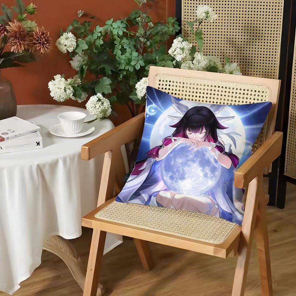 Game Genshin Impact Columbina Cushion Cover Silky Short Plush Invisible Zipper Dustproof Sofa Pillow Case for Home Decor