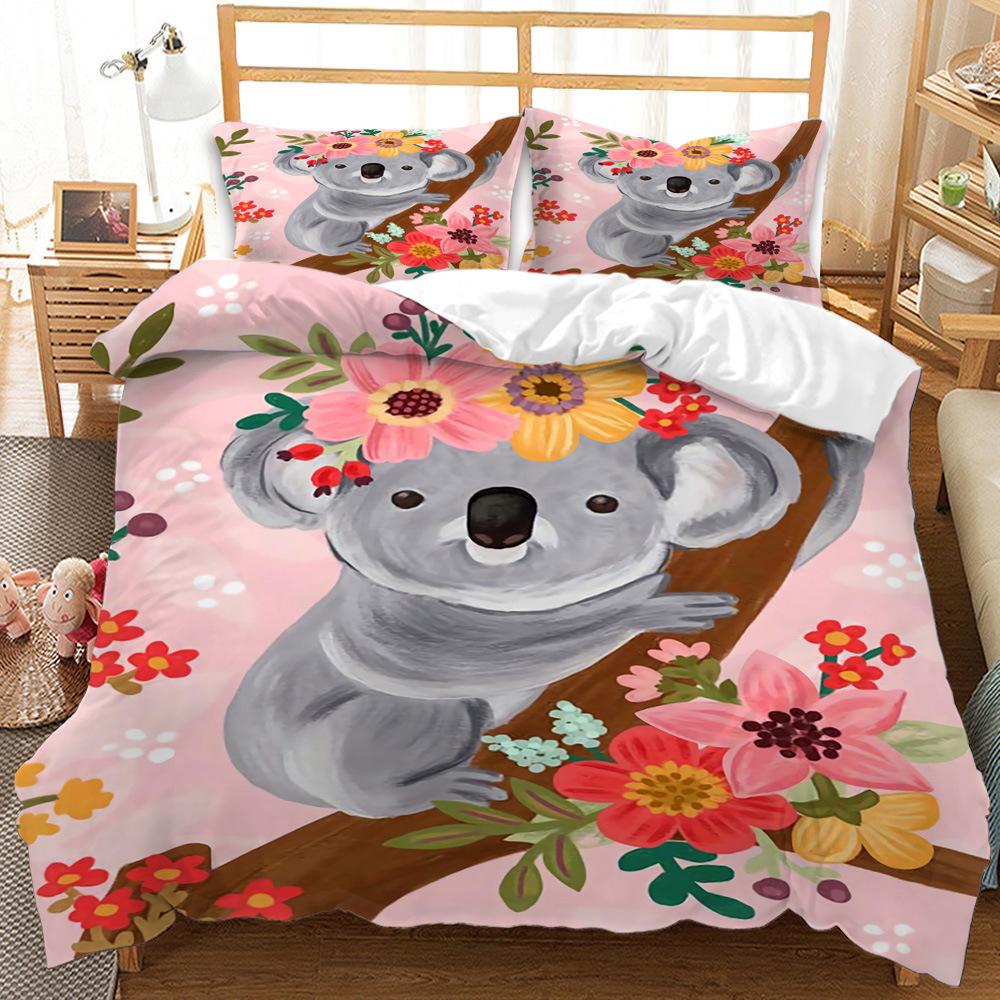 Three-Piece Cartoon Animal Panda Sloth Quilt Cover Digital Printing Bedding