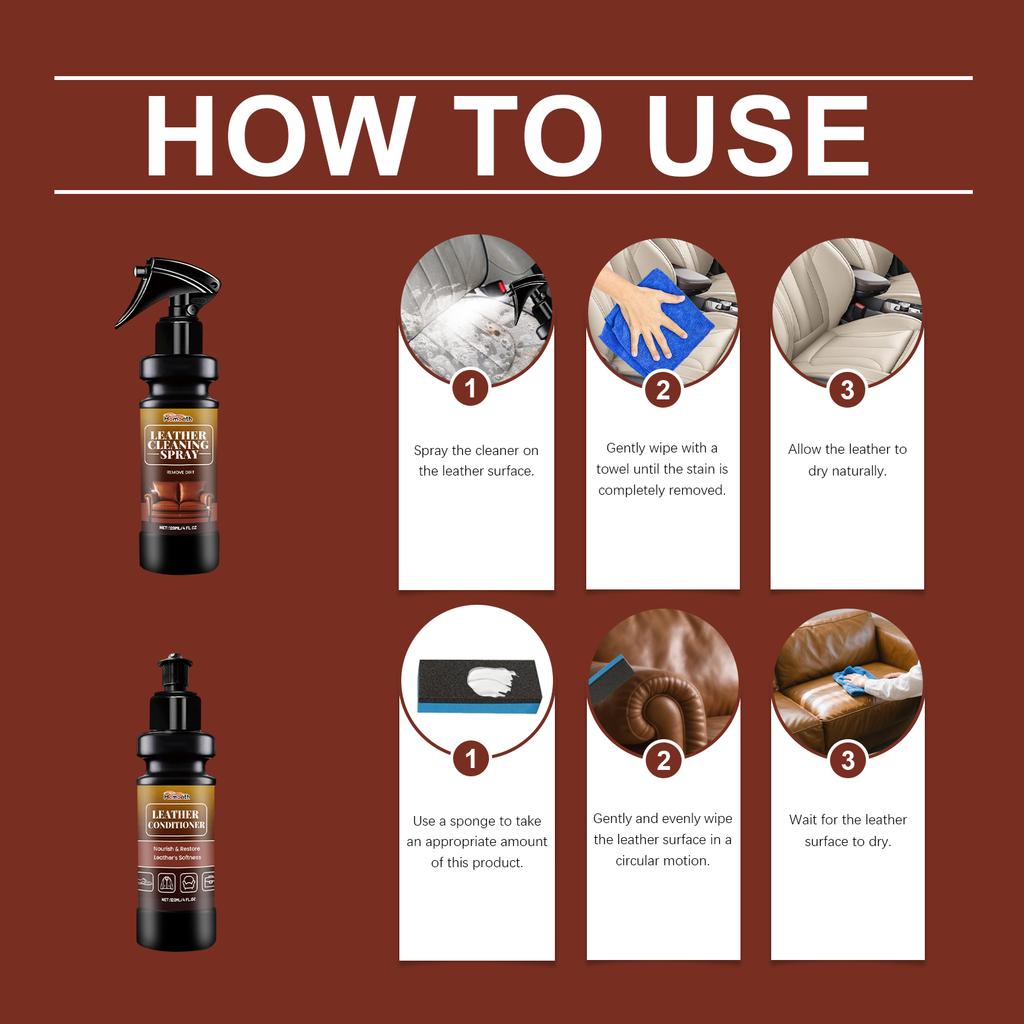 Leather Cleaner Conditioner Kit Care Set Deep Spray Nourishing Cream Restores Softness Shine Prevents Cracking Includes Sponge