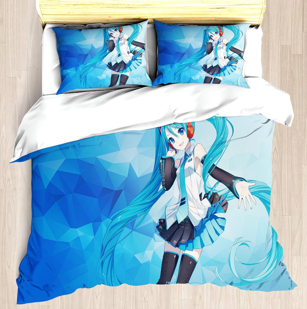 Hatsune Miku Anime Haus Schlafzimmer Komfort Nordisches Polyester Material Geeignet für Kinder und Erwachsene 3-teiliges Set