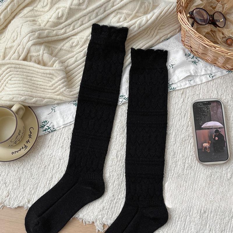 Sock Children - Warm Woolen Heavy-duty Retro Relief-punched Knitted Calf-length Socks That Slim The Legs and Keep Warm. Long Pile-up Socks.