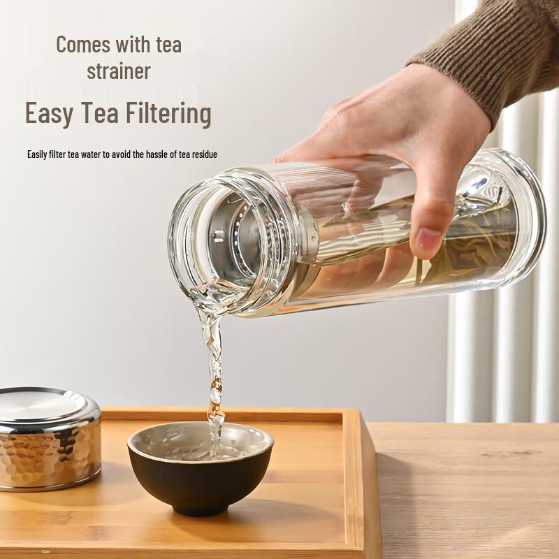 Portable Double Wall Tea Infuser Glass Tumbler