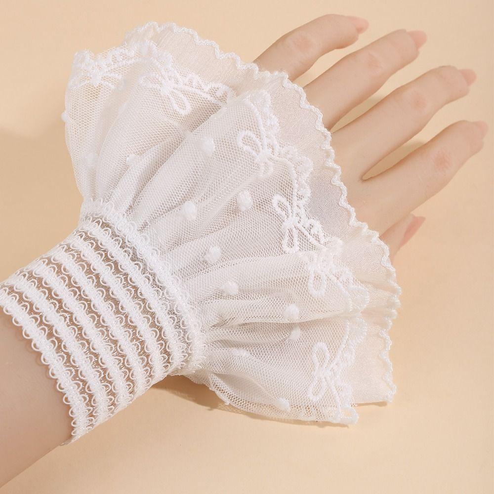 Solid Color Lace Ruffled Wrist Victorian Lolita Style Cuffs Fashion Fake Sleeves Cuffs  Wedding