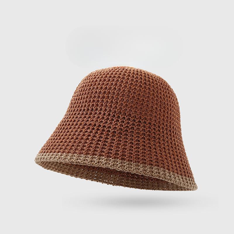 Spring and Autumn Korean Hat for Women Versatile Knitted Hollow Fisherman Hat Breathable Sun Protection Sun Hat Small Basin Hat